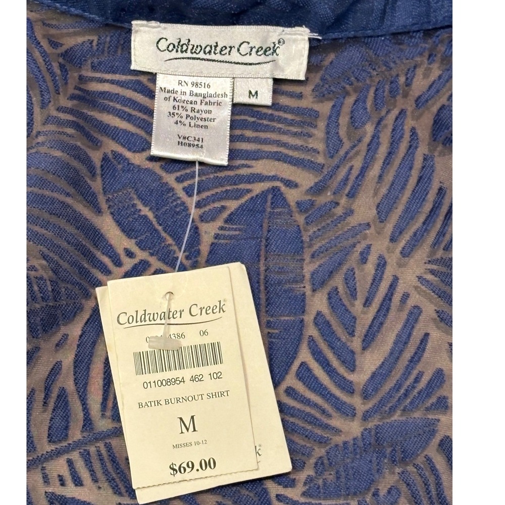 Coldwater Creek Blue Batik Burnout Shirt Women Size M - Picture 3 of 5